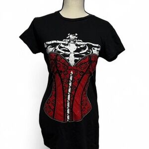 Goth Graphic T Shirt Skeleton Corset Illusion Grunge Alt Tee L